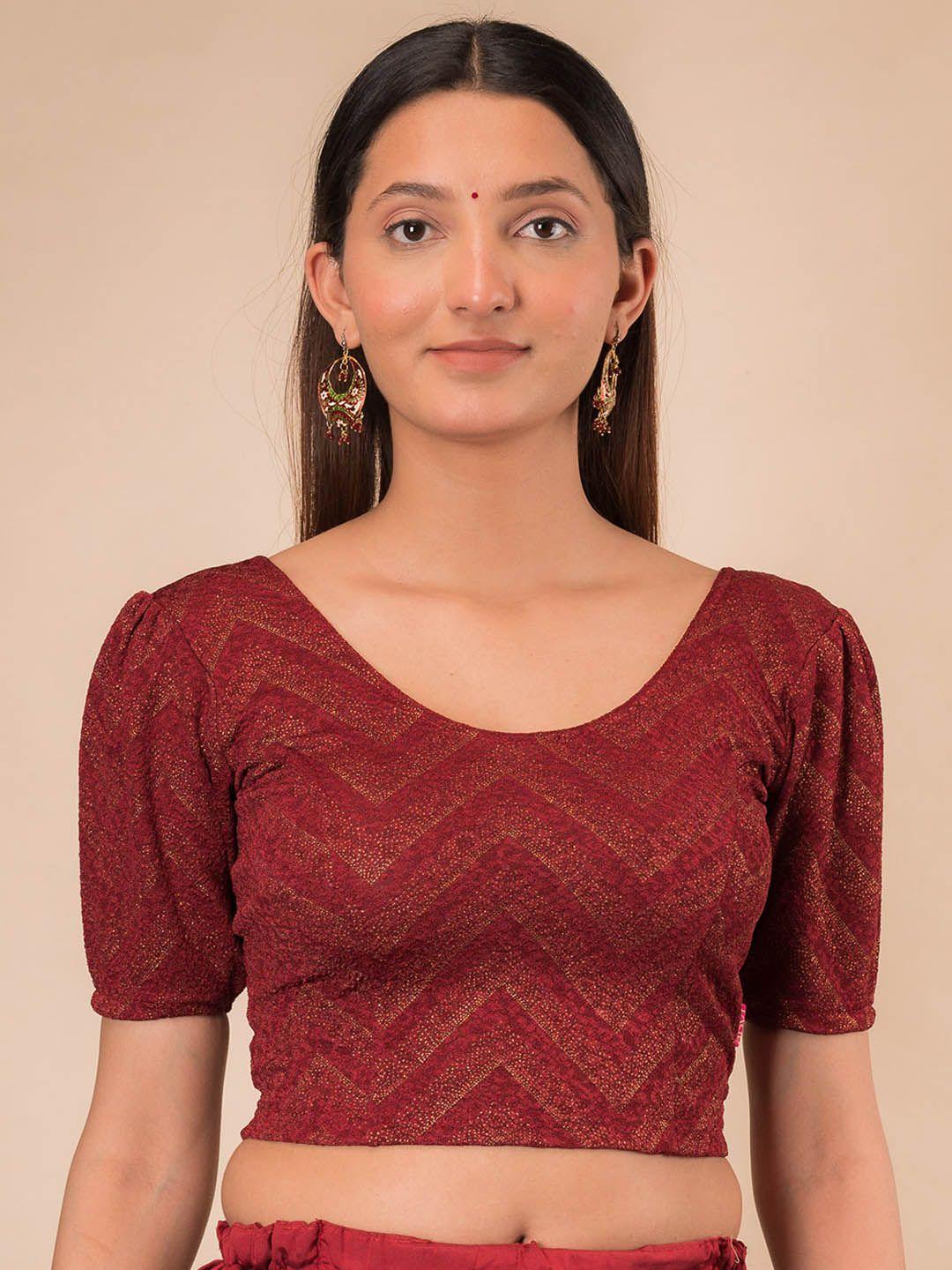 bindigasm's advi printed puff sleeves jacquard saree blouse