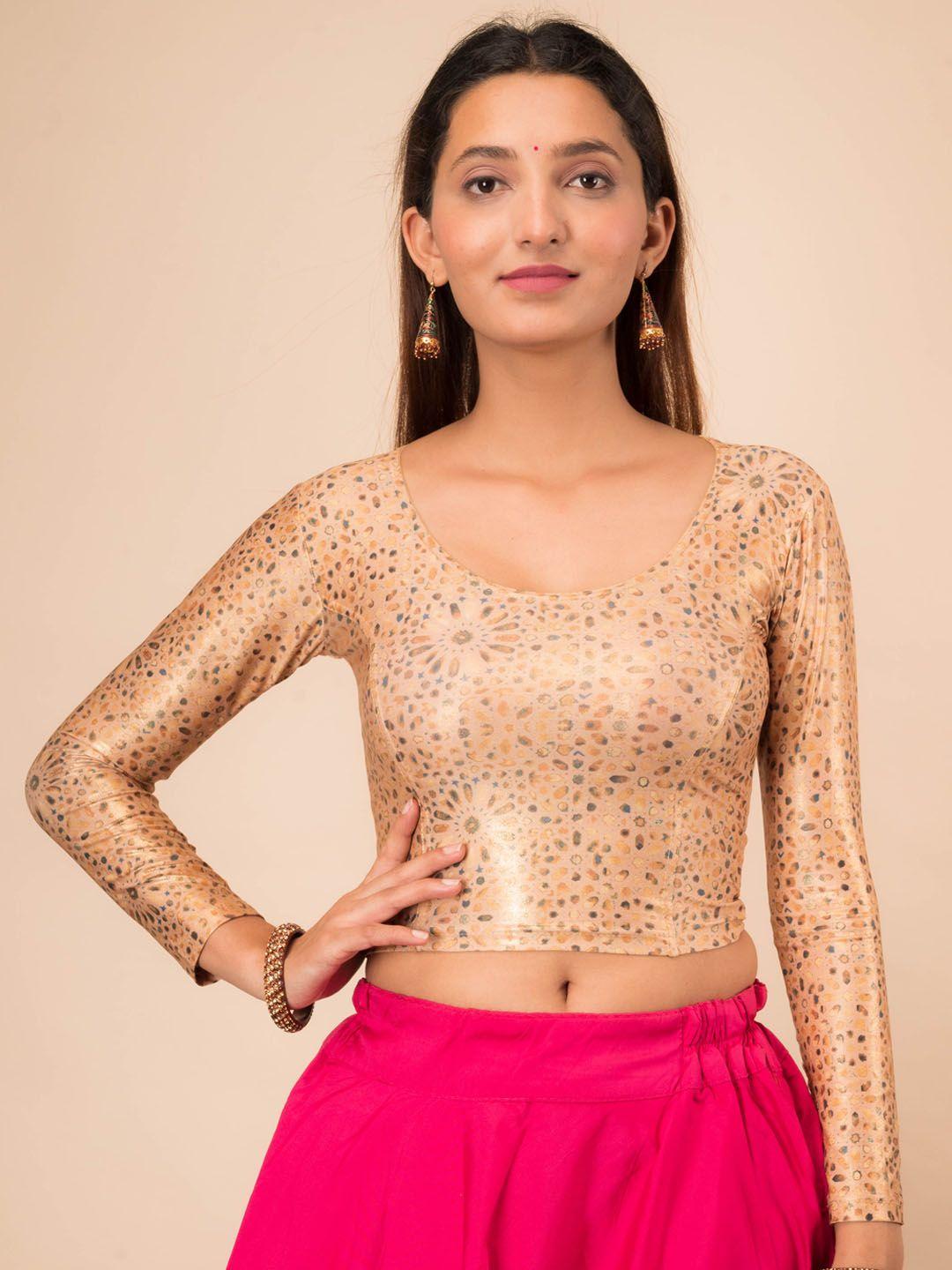 bindigasm's advi printed shimmer jacquard stretchable saree blouse