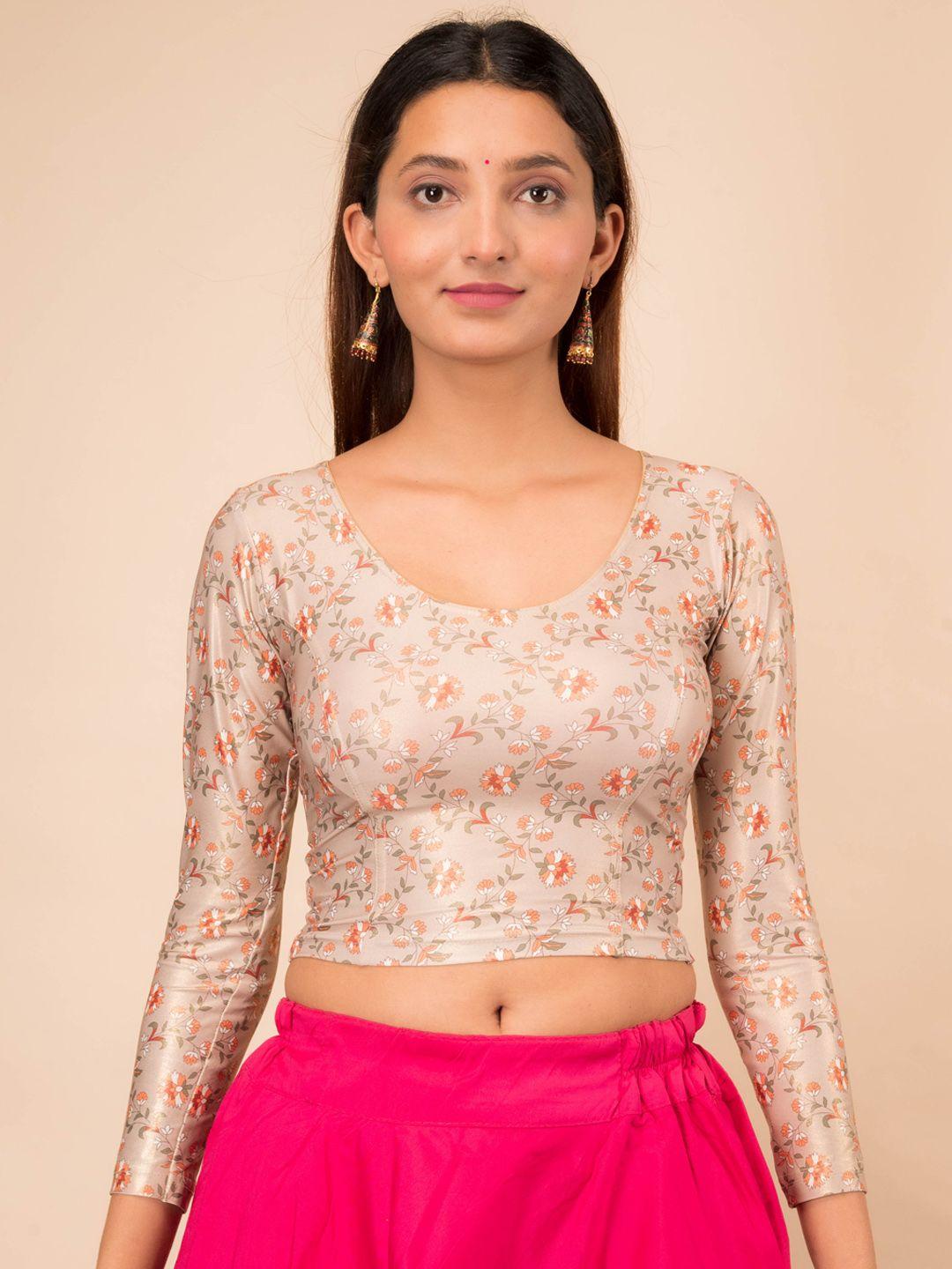 bindigasm's advi printed shimmer stretchable saree blouse