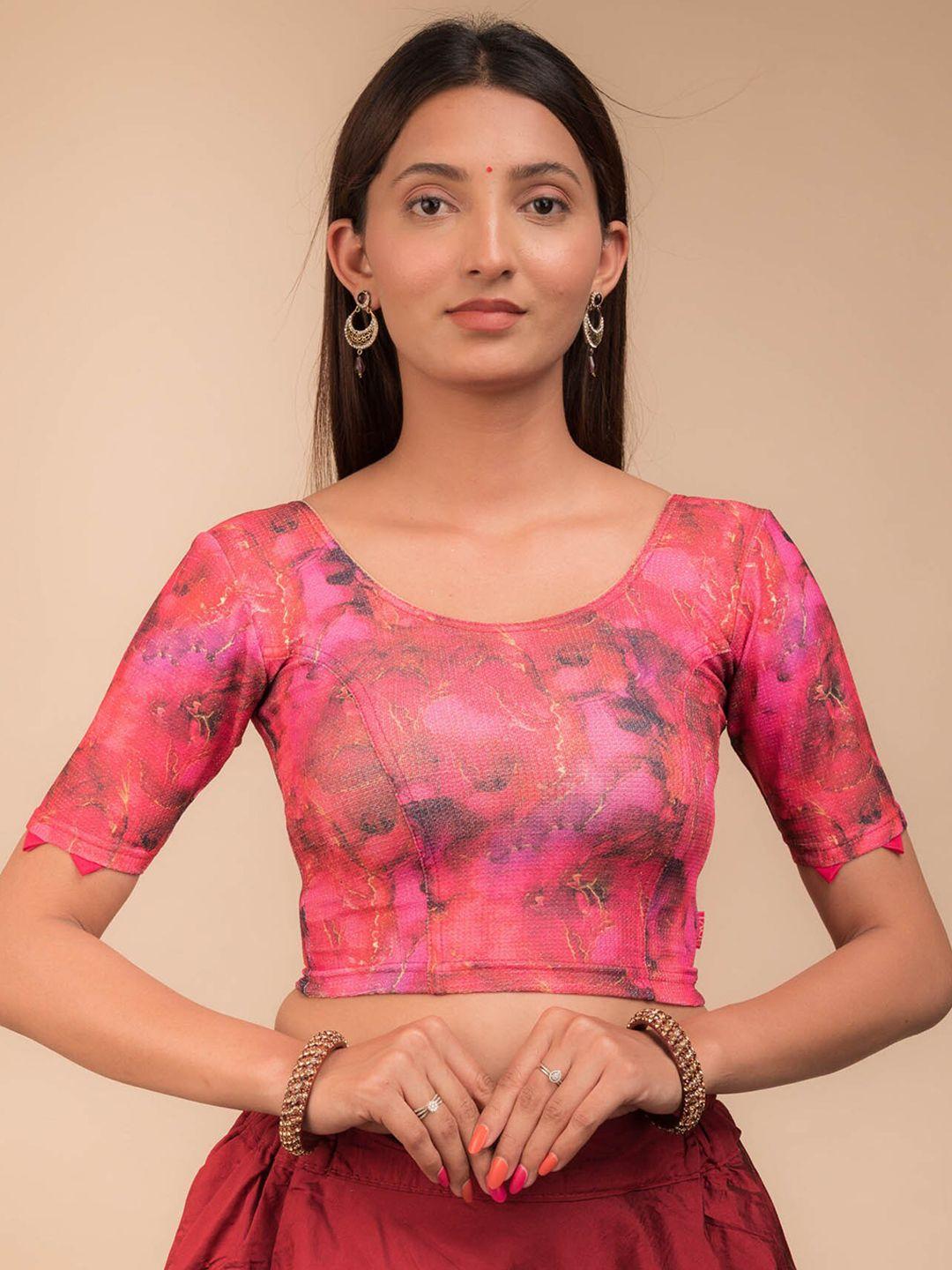 bindigasm's advi printed with silk trims stretchable saree blouse