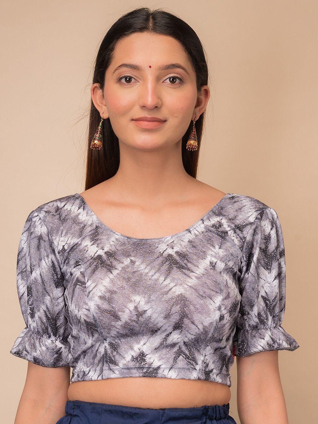 bindigasm's advi tie dye dyed glitter jacquard stretchable saree blouse