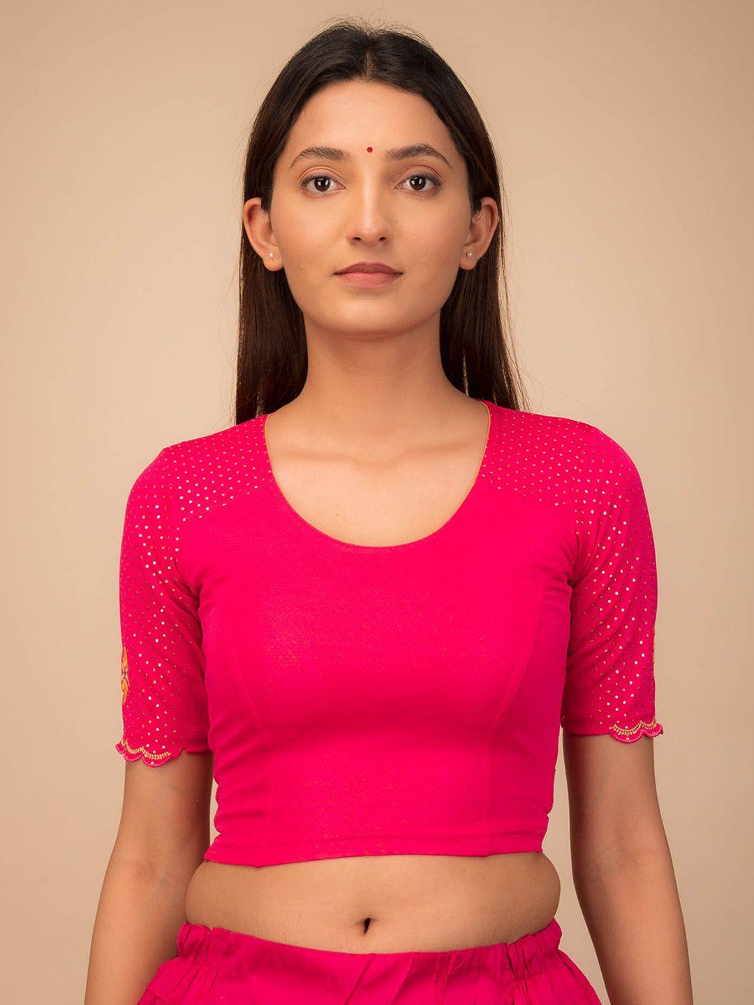 bindigasm's advi woven design thread work jacquard stretchable saree blouse