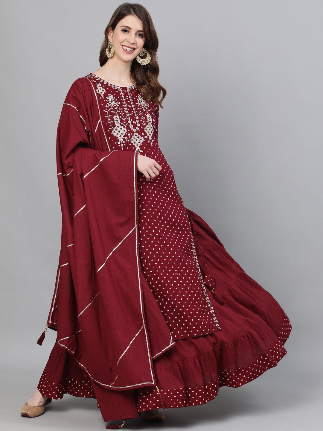 bindiya maroon kurta and skirt set