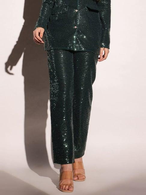 binfinite emerald green showtime dazzling tapered trousers
