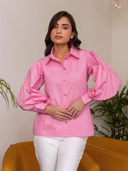 binfinite fuchsia pink baloon sleeve shirt