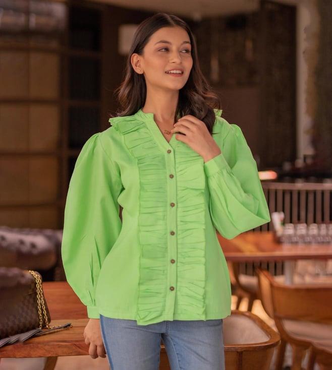 binfinite green chartreuse ruffled shirt