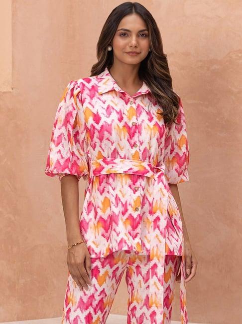 binfinite pink ikat shirt with belt