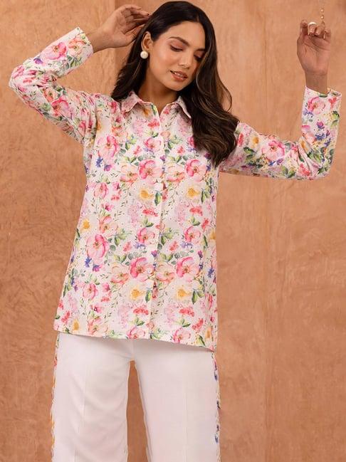 binfinite pink peony schiffli shirt with belt