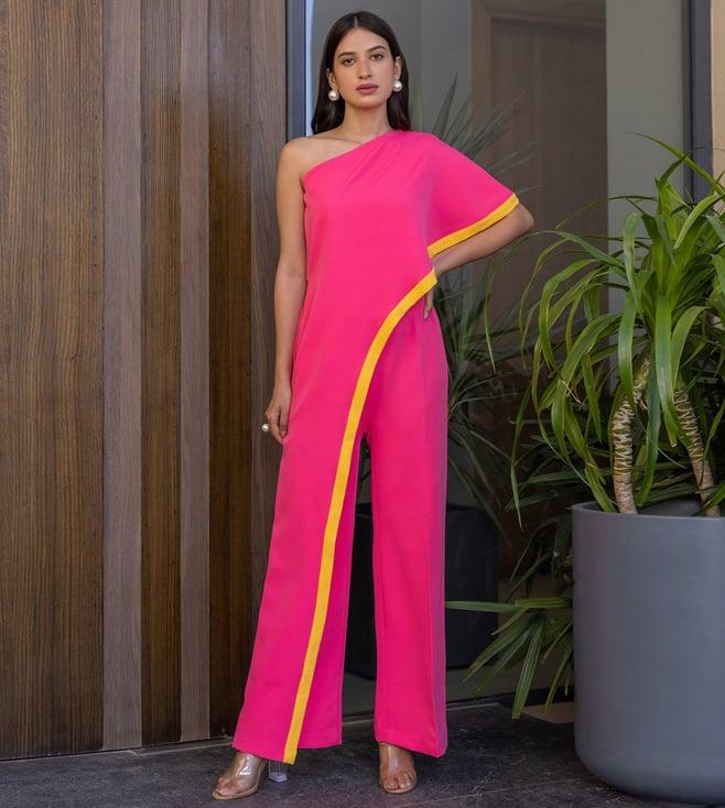 binfinite pink viva sunshine one shoulder jumpsuit