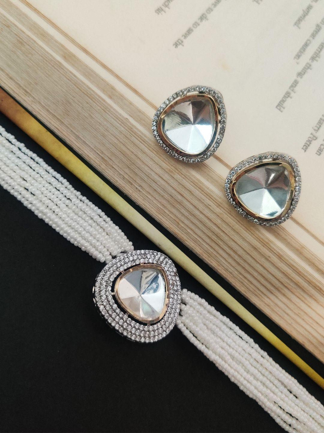 binnis wardrobe silver-plated & white crystal stone studded jewellery set