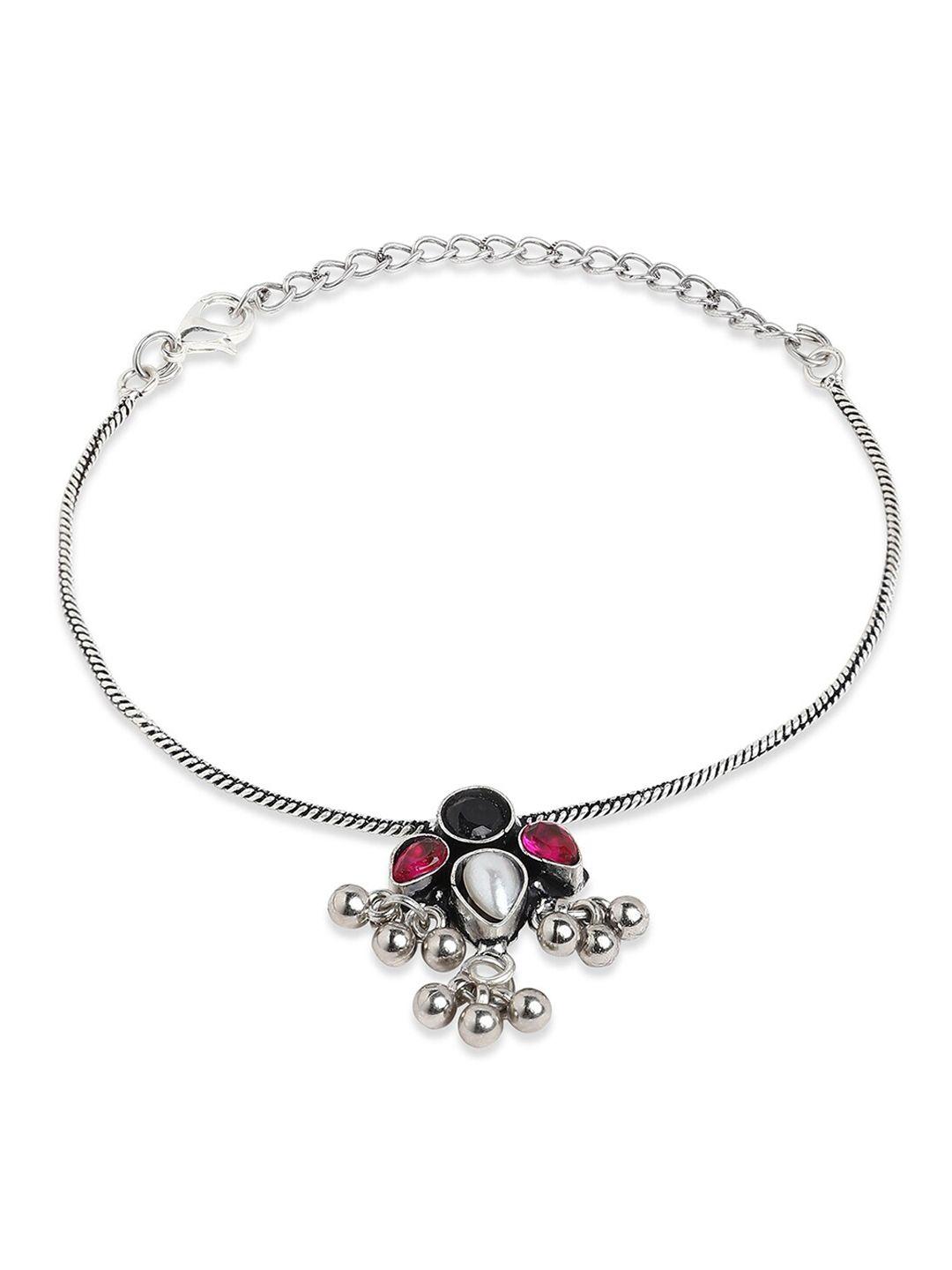 binnis wardrobe silver-plated stone studded anklets