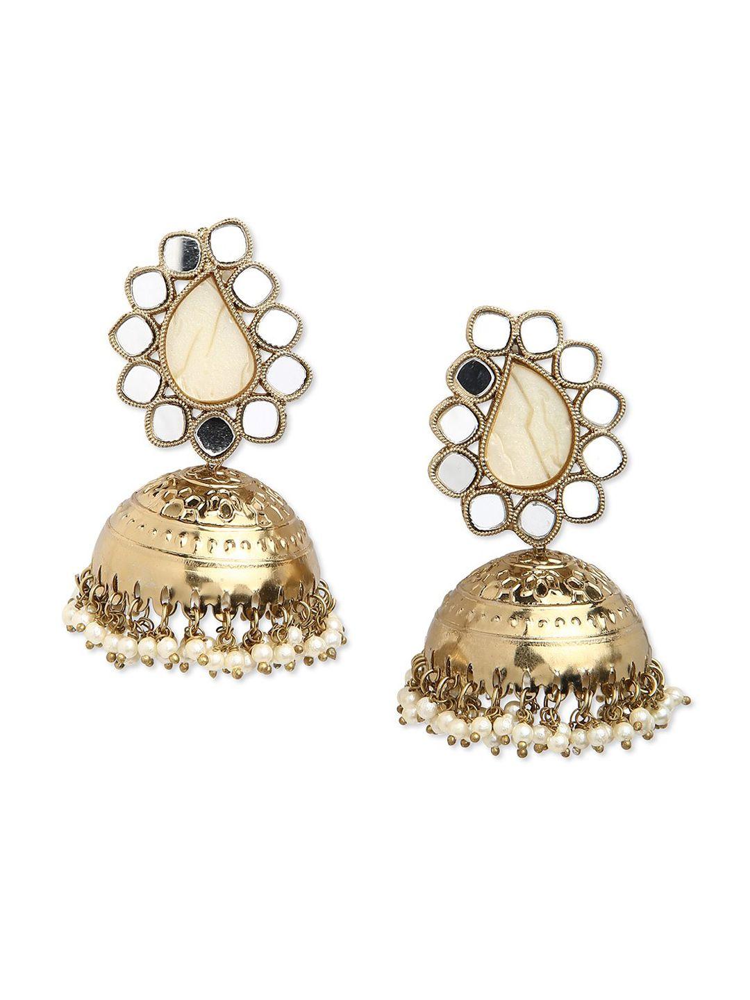 binnis wardrobe white & gold-plated kundan dome shaped jhumkas earrings