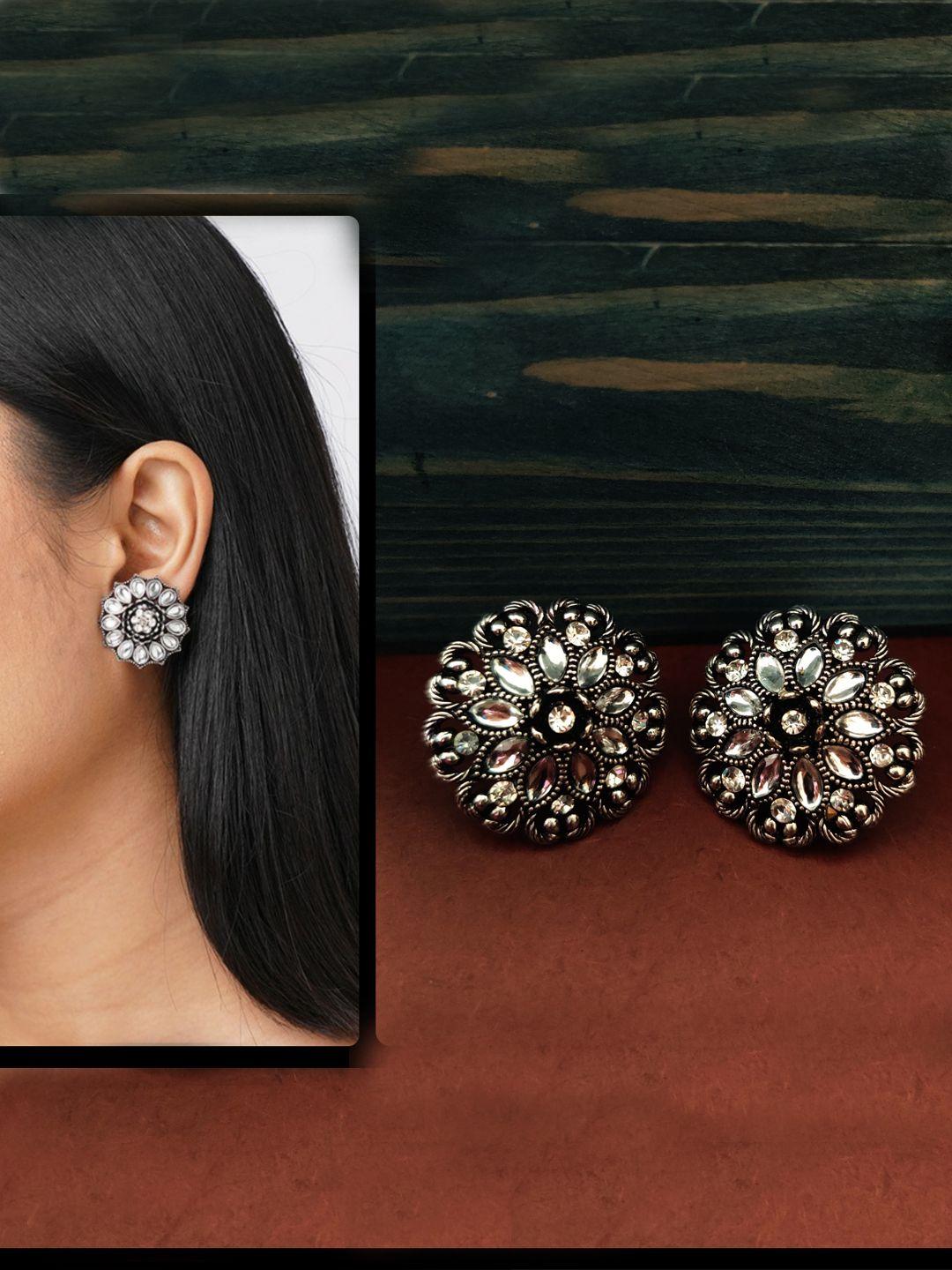binnis wardrobe silver-toned contemporary studs earrings