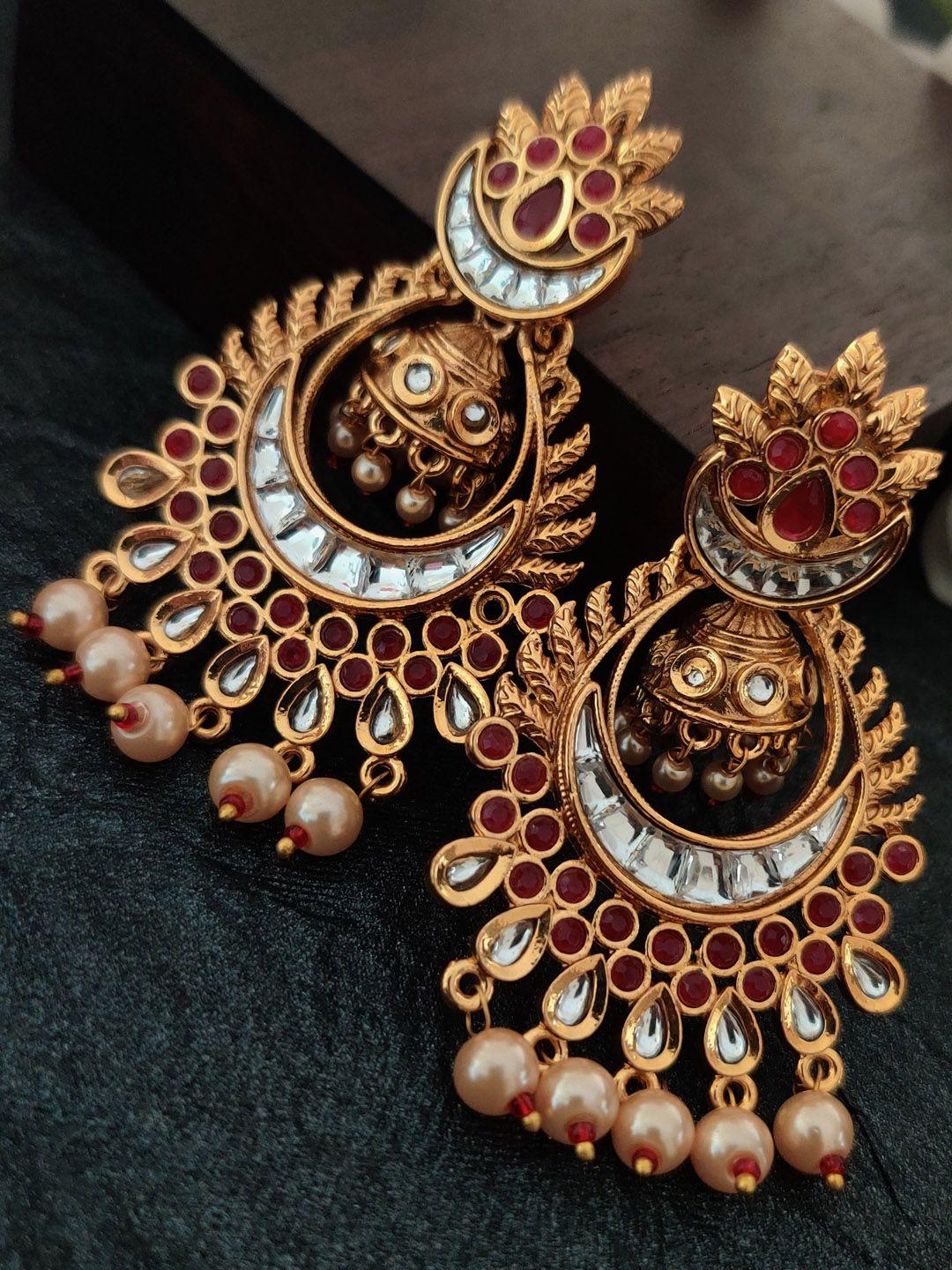 binnis wardrobe women gold-toned gold plated contemporary kundan dangler drop earrings