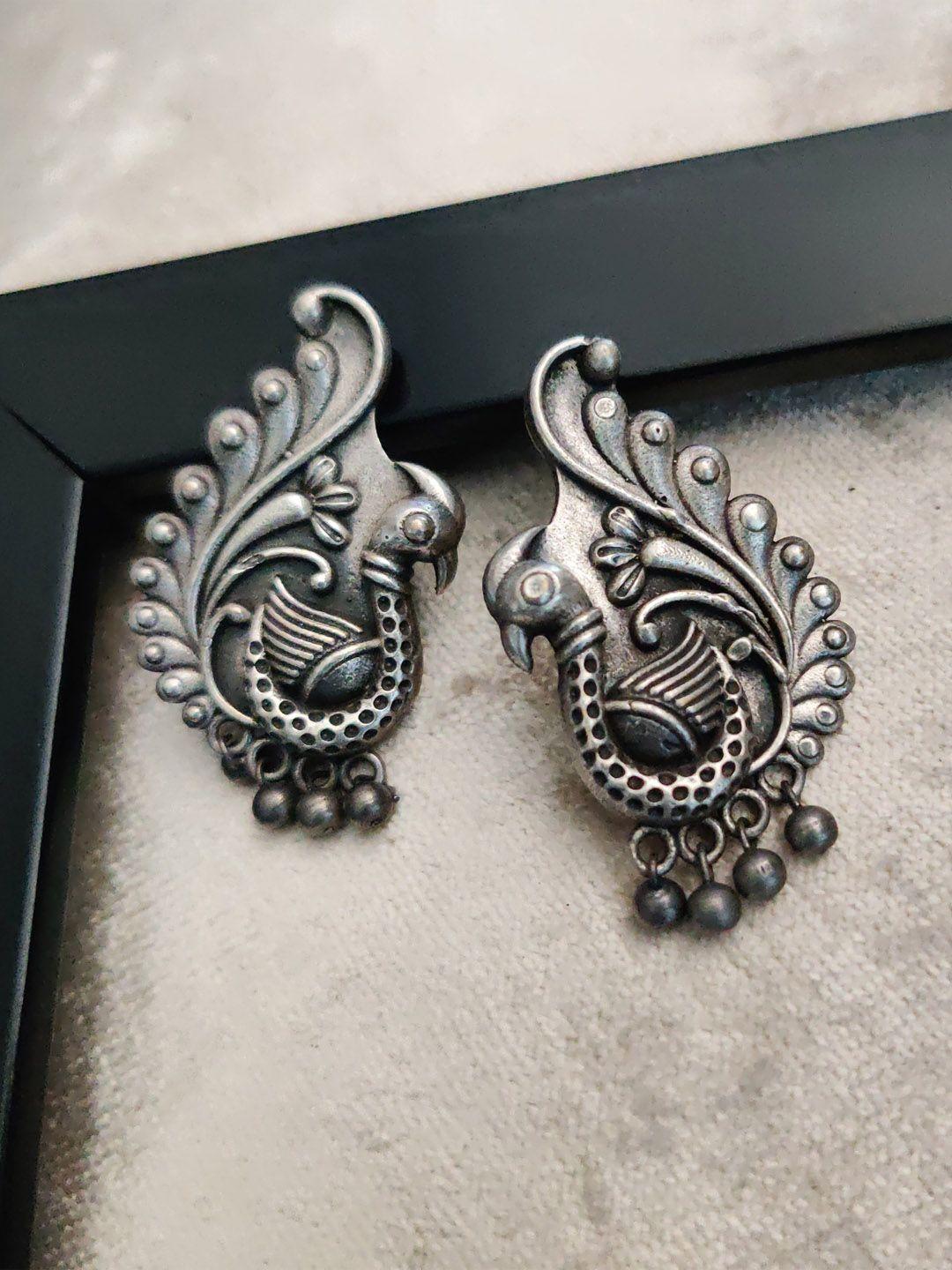 binnis wardrobe women silver-toned german silver peacock shaped  earrings
