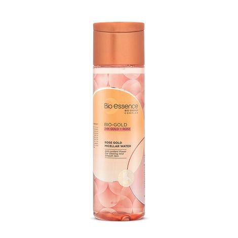 bio-essence bio-gold rose gold micellar water | with 24k gold, bio-energy complex™ & japanese rose, removes waterproof make-up & nourishes, anti-aging, anti-oxidant (190 ml)