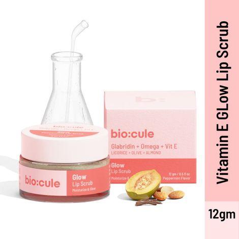 biocule vitamin e glow lip scrub balm for bright & glowing lips with peppermint 100% natural 12g
