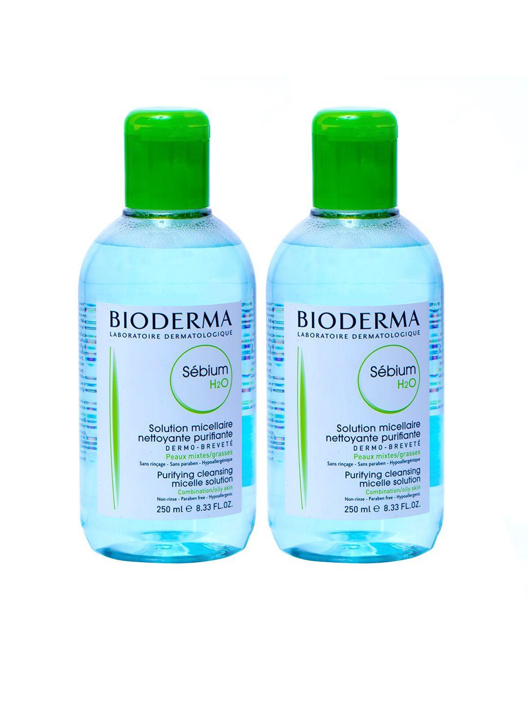bioderma set of 2 sebium h2o purifying micellar cleansing water makeup remover250 ml each