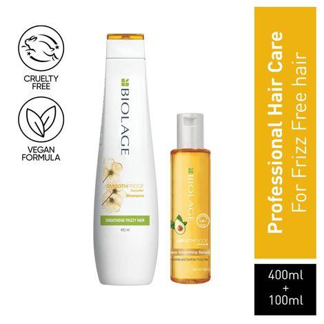 biolage smoothproof shampoo + smoothproof 6-in1 deep smoothening serum (400ml+100ml)| for frizzy hair
