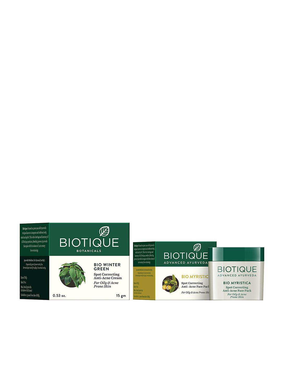 biotique  unisex sustainable set of anti-acne face pack & cream