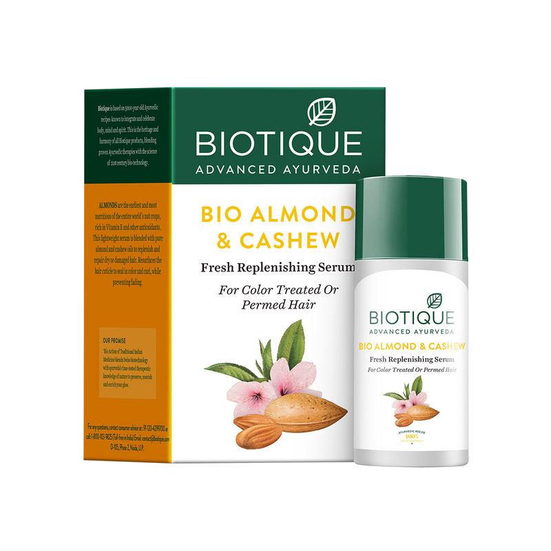 biotique bio almond & cashew fresh replenishing serum for color treated & permed hair