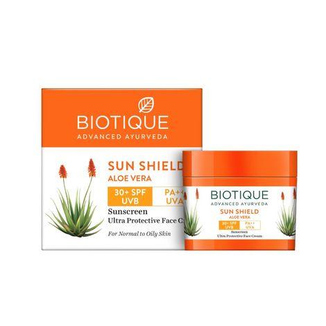 biotique bio aloe vera sun shield ultra protective face cream spf 30+ uva/uvb sunscree (50 g)