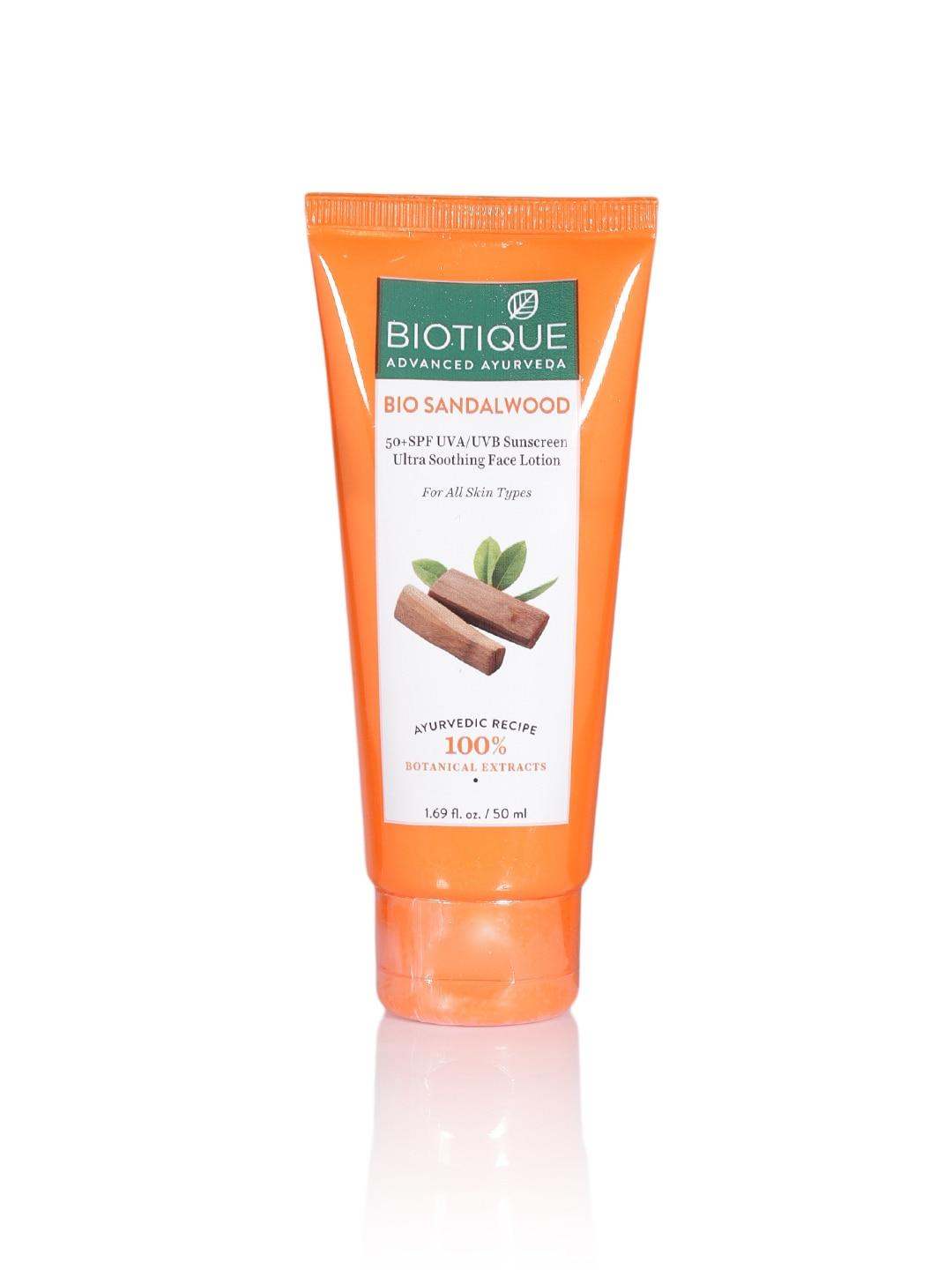 biotique bio sandalwood sunscreen ultra soothing face lotion 50+ spf - 50 ml