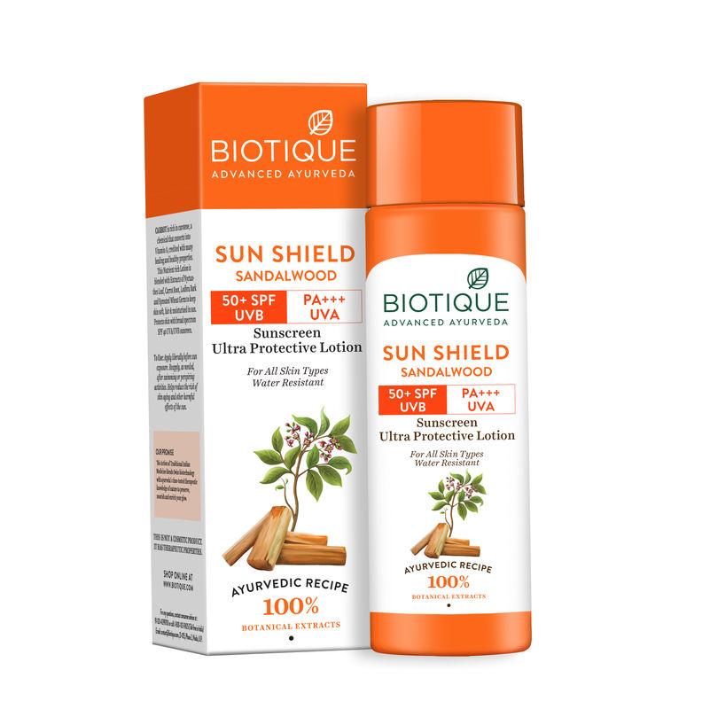 biotique bio sandalwood ultra soothing face lotion 50+ spf sunscreen
