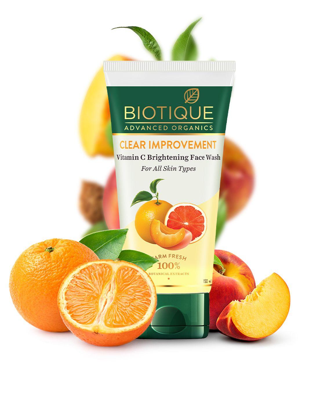biotique clear improvement vitamin c brightening face wash with peach & tangerine - 150 ml