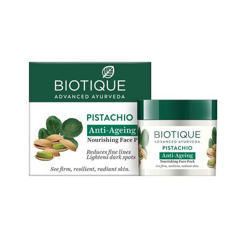 biotique pistachio anti-ageing nourishing face pack 50gm jar