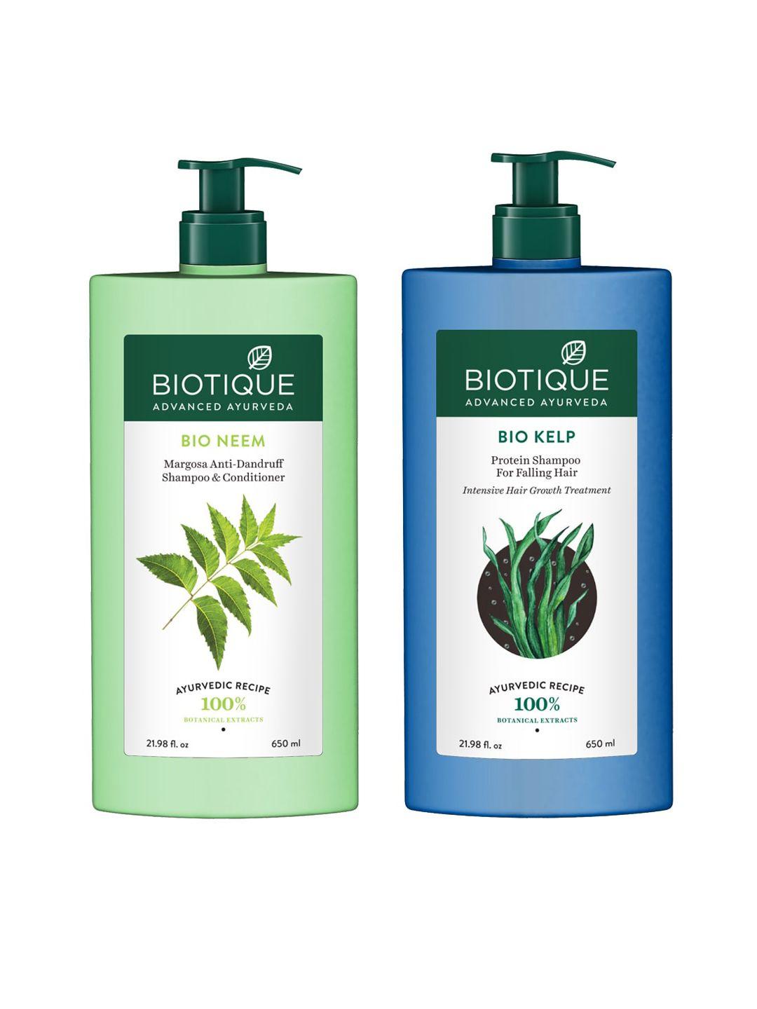 biotique set of bio neem shampoo & conditioner & bio kelp protein sustainable shampoo