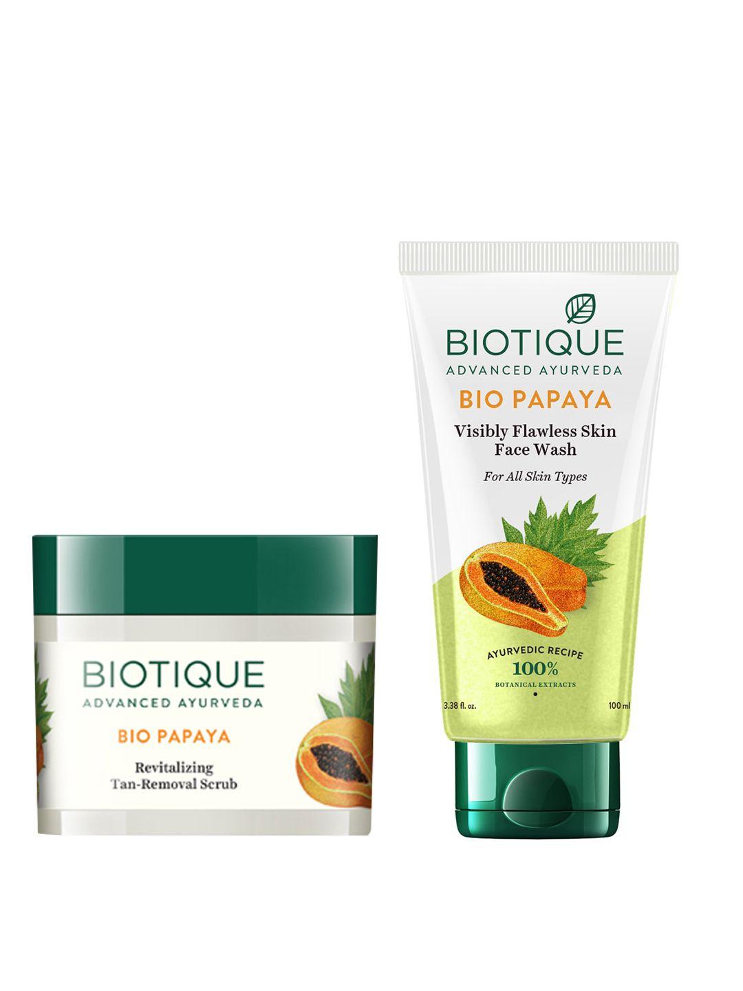 biotique set of sustainable bio papaya tan-removal scrub & bio papaya face wash