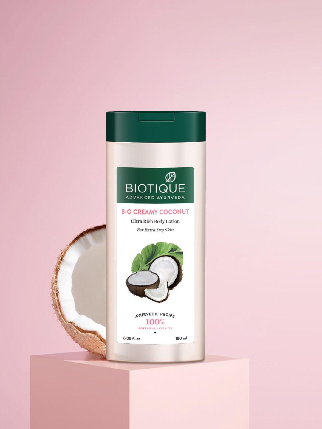 biotique unisex bio creamy coconut ultra rich body sustainable lotion 180 ml