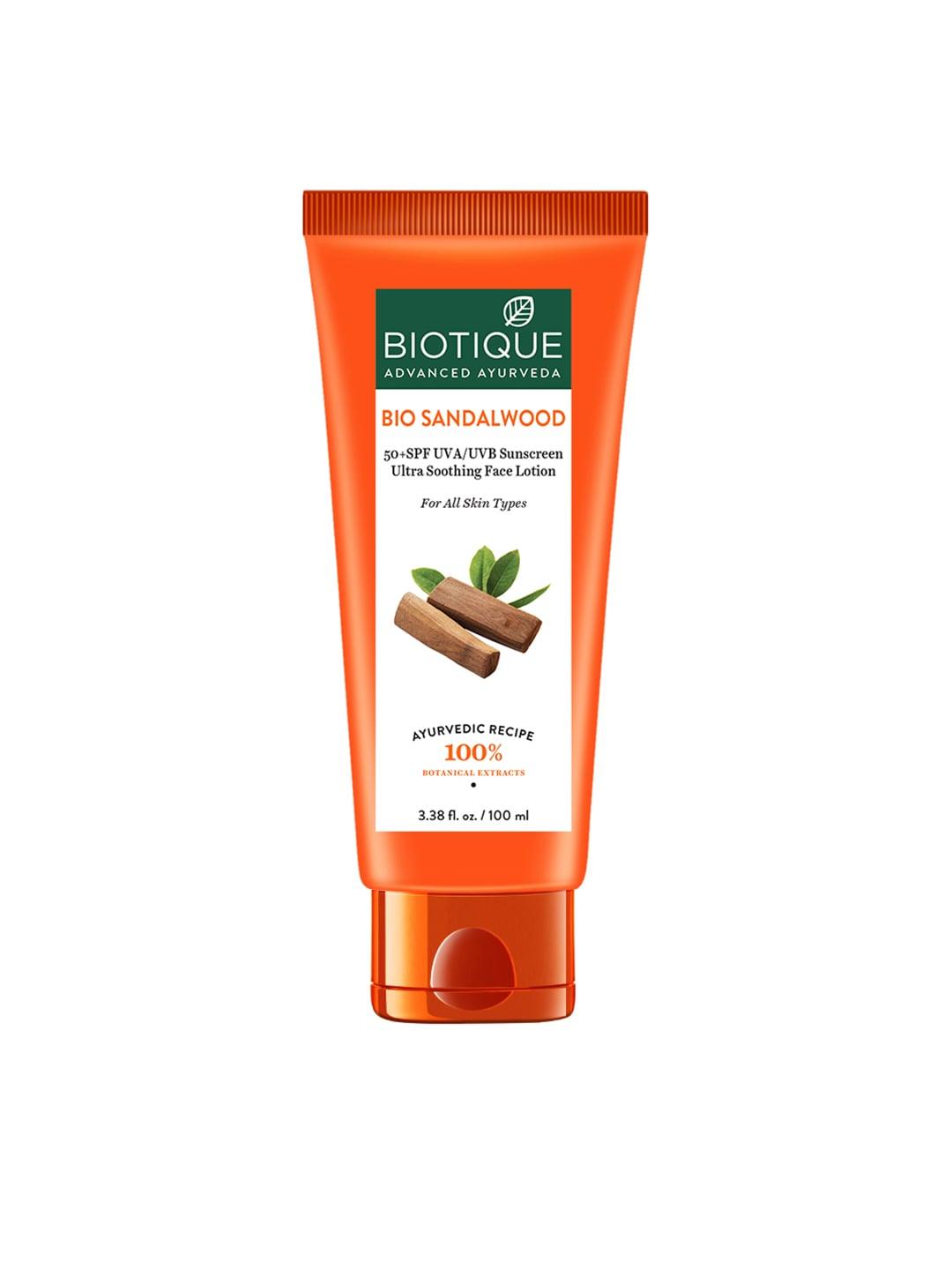 biotique unisex bio sandalwood sunscreen ultra soothing face lotion 50+ spf 100 ml