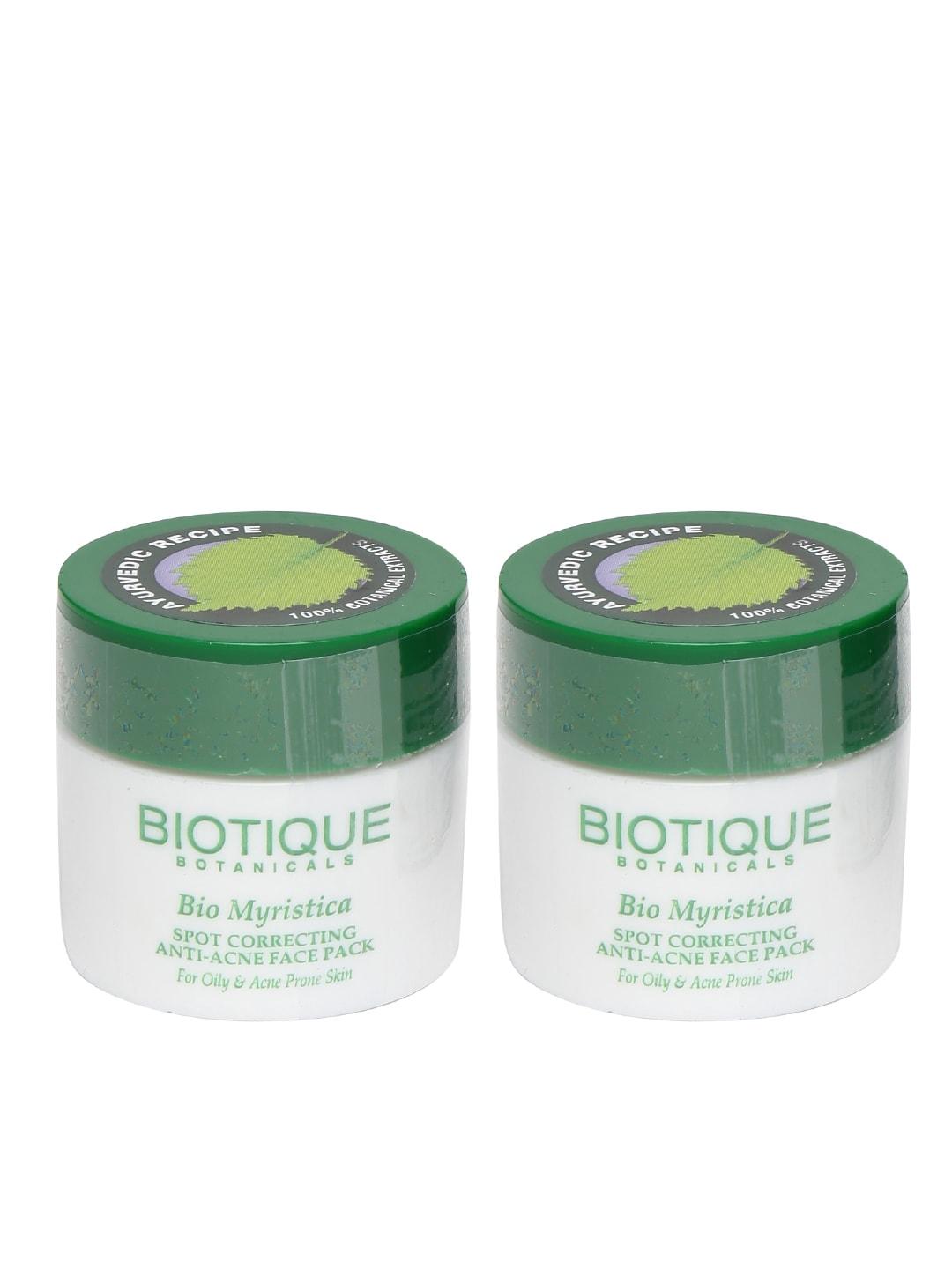 biotique unisex set of 2 bio myristica spot corrector anti-acne face packs
