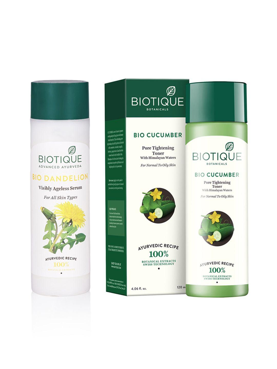 biotique unisex sustainable set of ageless lightening serum & cucumber toner