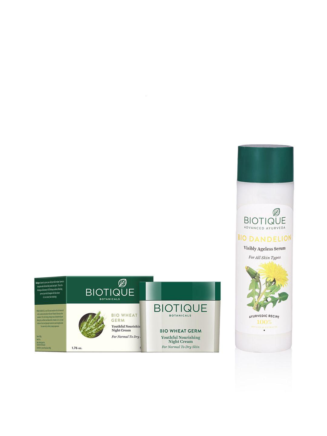 biotique unisex sustainable set of nourishing night cream & ageless lightening serum