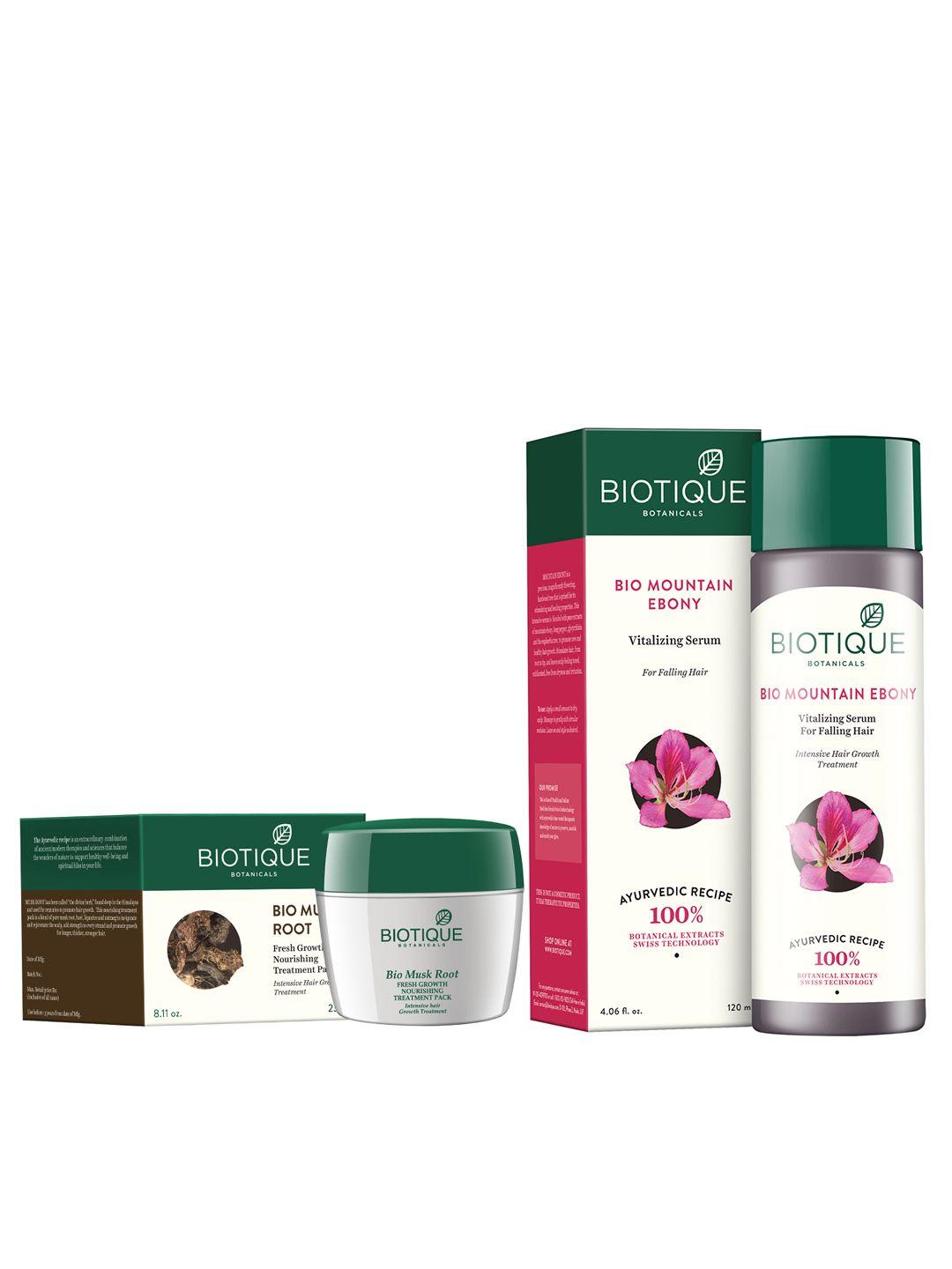 biotique unisex sustainable set of nourishing treatment hair pack &  anti-hairfall serum