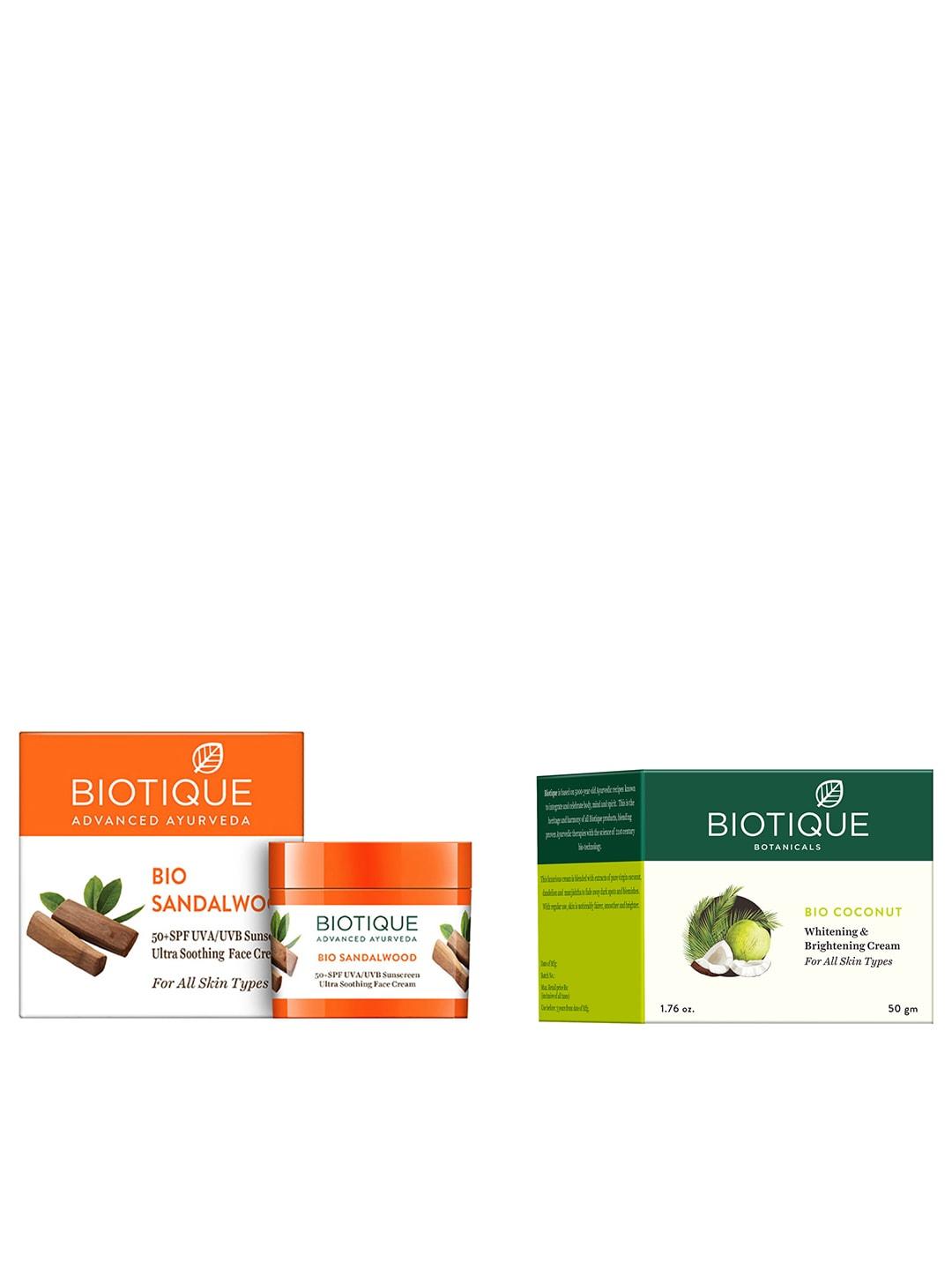 biotique unisex sustainable set of sandalwood sunscreen & coconut cream