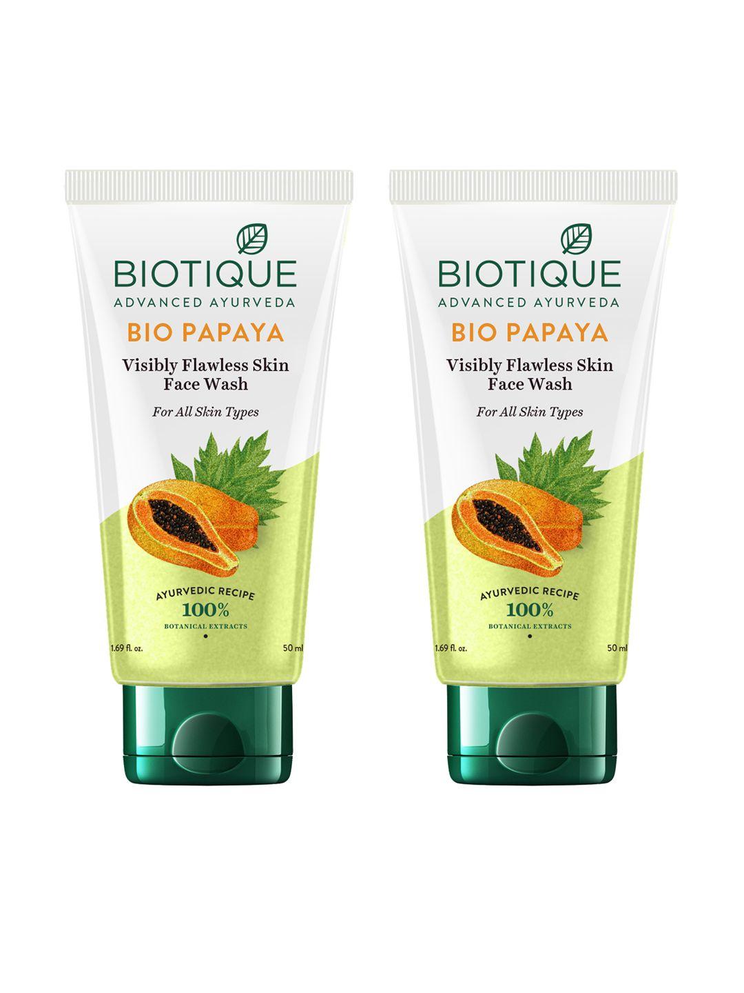 biotique advanced ayurveda set of 2 bio papaya visibly flawless skin face wash - 50ml each