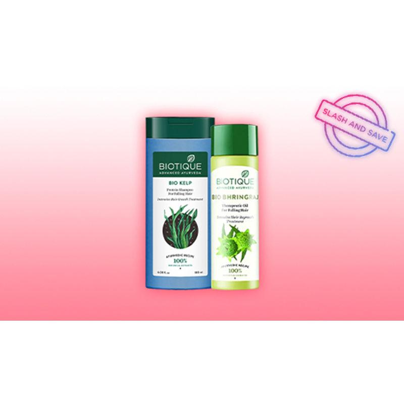 biotique bhringraj & kelp protein anti-hair fall combo oil & shampoo