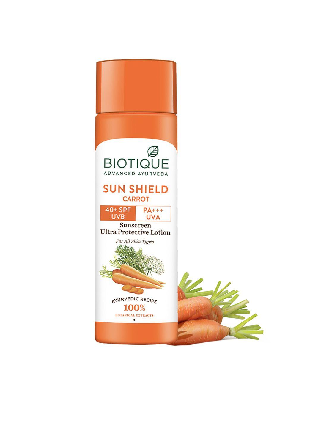 biotique bio carrot 40+ spf uva/uvb sunscreen ultra soothing face sustainable lotion 120 ml