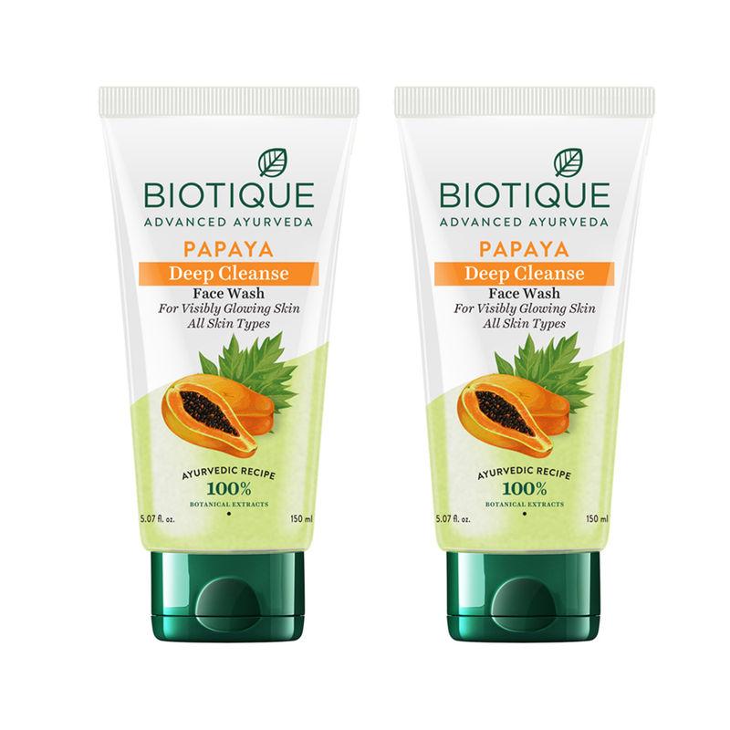 biotique bio papaya visibly glowing skin face wash for all skin types (pack of 2)