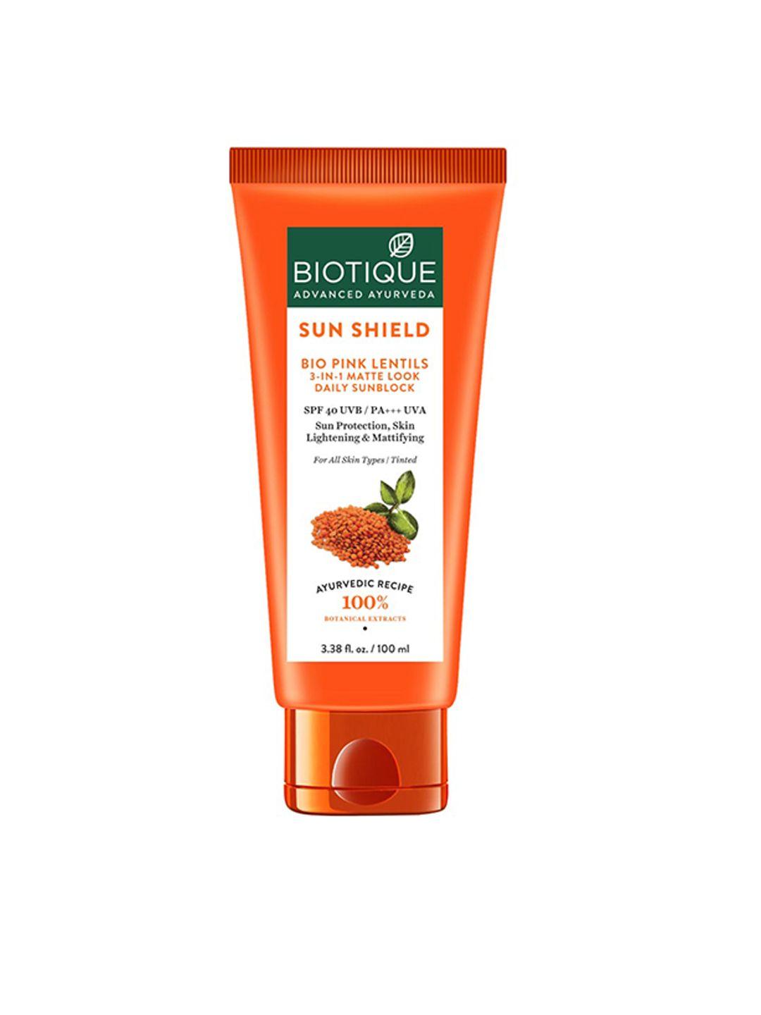 biotique bio sun shield pink lentils matte sunscreen 100 ml