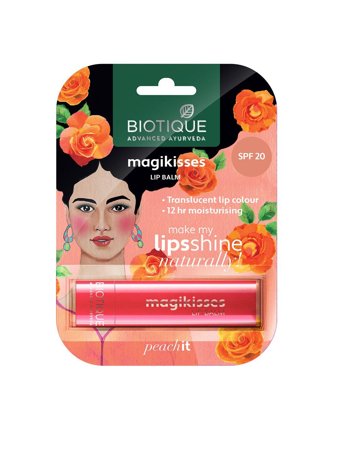 biotique magikisses spf 20 moisturising translucent lip balm - peach it