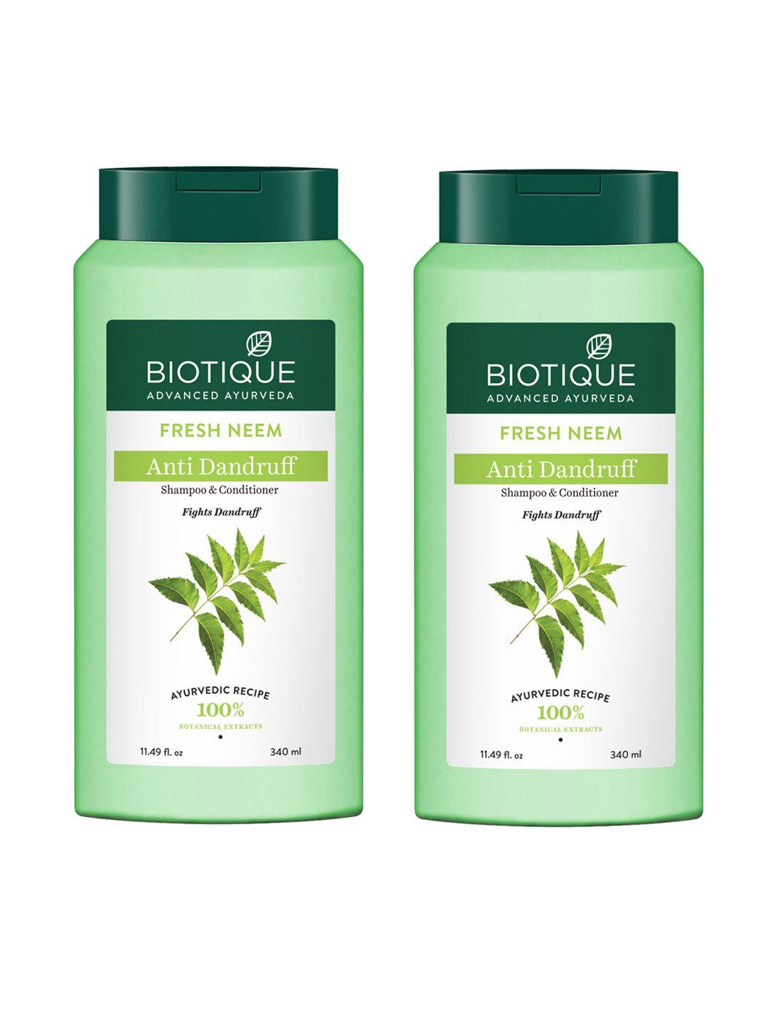 biotique set of 2 bio neem margosa anti-dandruff shampoo & conditioner - 340ml each