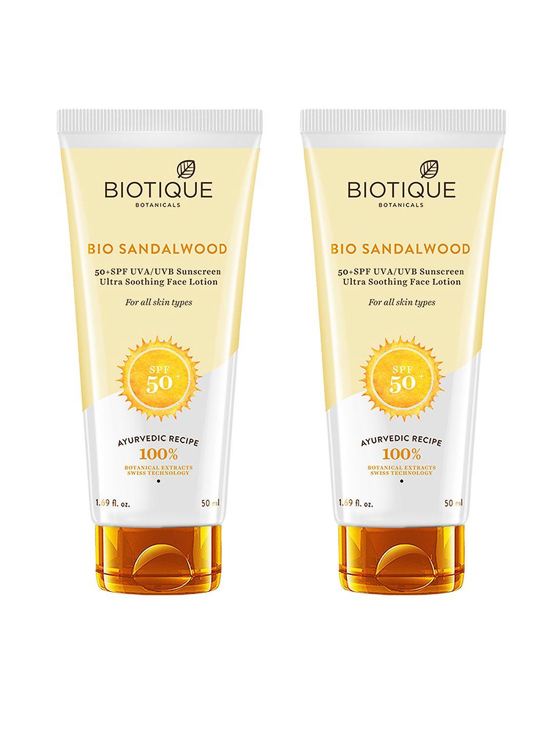 biotique set of 2 bio sandalwood spf 50+ ultra soothing sunscreen lotions