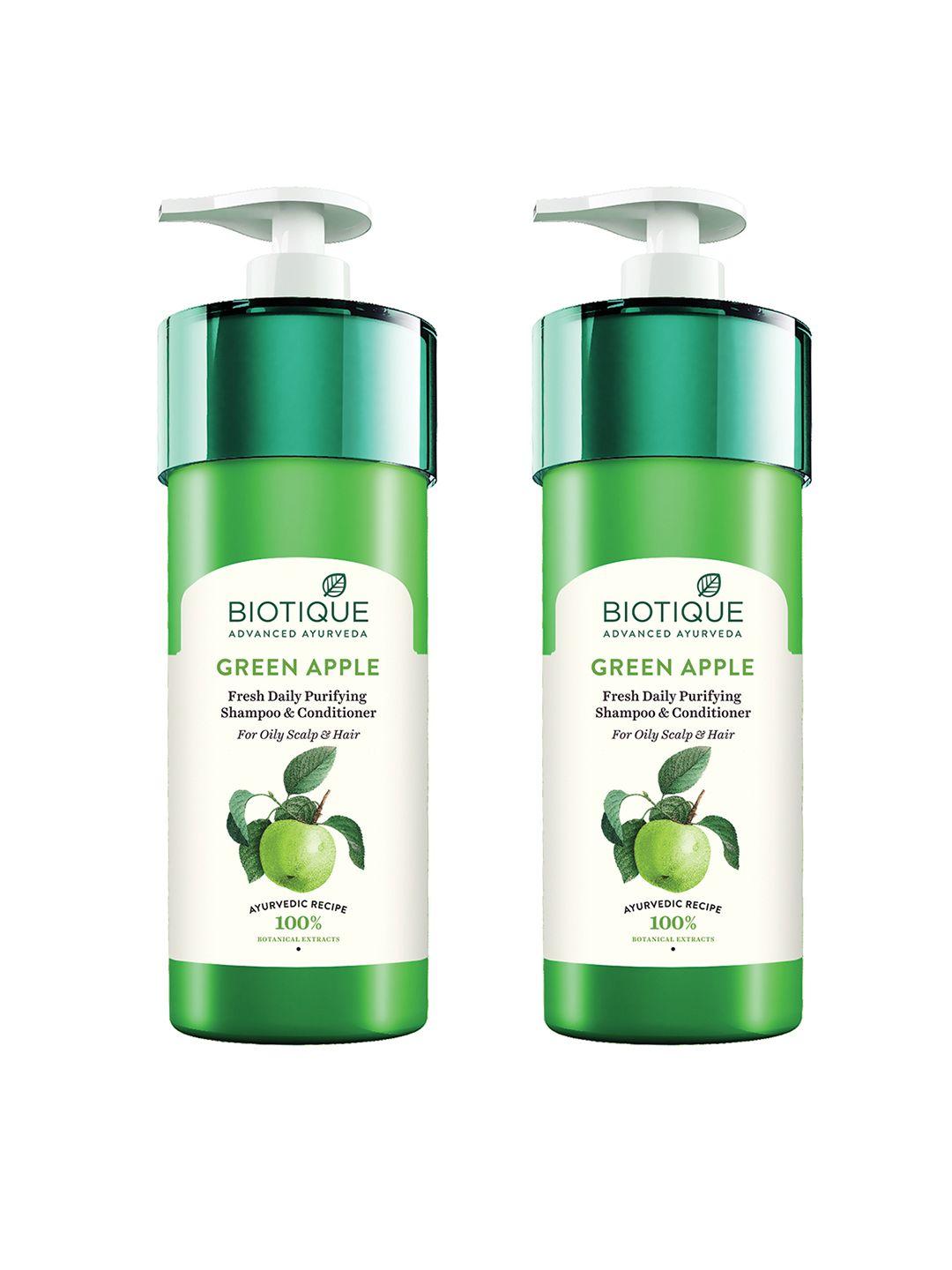 biotique set of 2 green apple fresh daily purifying shampoo & conditioner - 800ml each