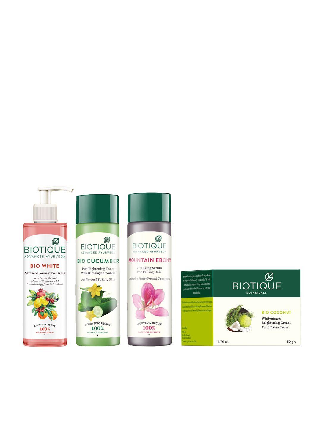 biotique set of anti-hairfall serum - toner - fairness face wash - brightening cream