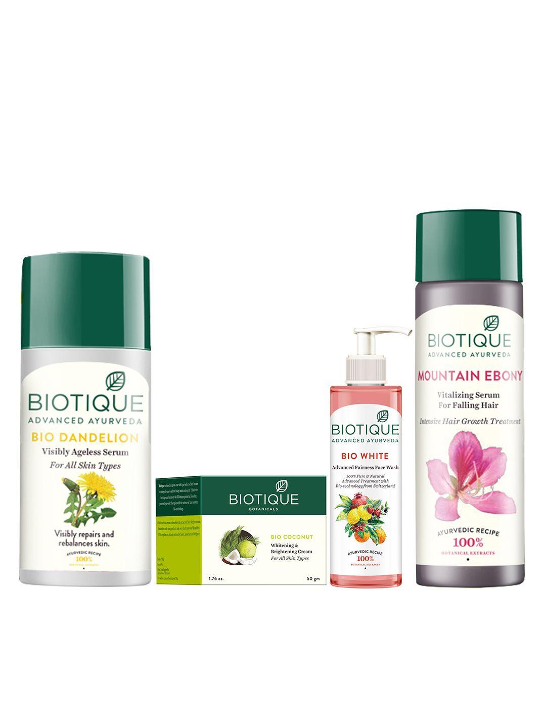 biotique set of dandelion serum - brightening cream - fairness face wash - hairfall serum